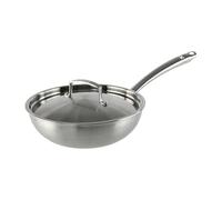 KAMBERG - Wok Ø24 cm en Acier Inoxydable 18/10 Triply - Sans PFAS - Couvercle inclus - Tous feux dont induction et four - 0008280, Gris