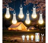 Kambo 7W E27 LED Ampoule rechargeable 2600mAh avec télécommande minuterie | 3 températures de couleur, Batterie lumière sans alimentation, camping, décoration noël, 6 pièce