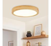 Kambo LED Plafonnier Bois 4500K, Luminaire Plafon Blanc Neutre 24W 3100Lm