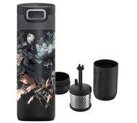 Kambukka Etna 500 ml avec infuseur à thé - tasse isotherme en acier inoxydable, bouchon 3-en-1, Snapclean, étanche, sans BPA - motif Dark Flowers