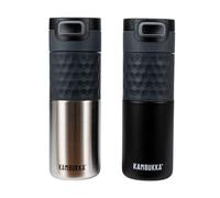 Kambukka Etna Lot de 2 tasses à café et à thé | 500 ml / 17 onces | Couvercle 3 en 1 avec technologie Snapclean (argent et noir)