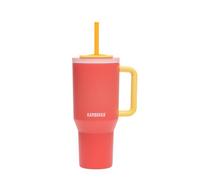 Kambukka Rio 950ml Tasse Isotherme avec Paille Télescopique - Acier Inoxydable, Boissons Froides +24 h, Sans BPA, Poignée de Transport, Compatible Lave-Vaisselle - Papaye Rose