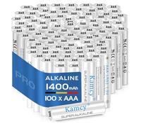 KAMCY Piles AAA, Lot de 100, 1400mAh, Alcalines, 1,5 V LR03, industrielles Batteries AAA, Piles Jetables pour Jouet, Réveil, Télécommande Portable et d'autres Dispositifs Quotidiens