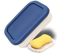 Kamehame Boîte à savon de voyage étanche en silicone - 14,8 x 9,8 x 4,5 cm - Avec couvercle et porte-savon en loofah - Pour toutes les tailles courantes