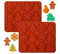 Kamehame Lot de 2 moules à biscuits de Noël en silicone, 12 cavités, bonhomme de neige, arbre de Noël, bonhomme de neige, moule à biscuits de Noël, bonbons, gelée, chocolat