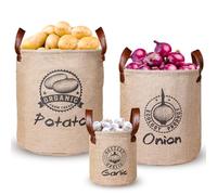 Kamehame Lot de 3 sacs de rangement réutilisables pour pommes de terre et oignons, sacs à oignons, sacs à ail ouverts en toile de jute pour le rangement