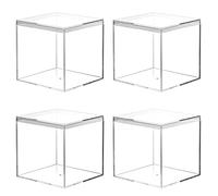 Kamehame Lot de 4 boîtes en acrylique avec couvercle - 10 x 10 x 10 cm - Transparent - Petites boîtes de rangement carrées en acrylique pour bijoux, vitrine, rangement et bonbons