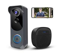 KAMEP Caméra de sonnette vidéo sans fil, 2K HD Smart WiFi, détection de mouvement PIR, audio bidirectionnel, vision nocturne, alimentée par piles, étanchéité IP66, intérieur et extérieur, Wi-Fi 2,4 G