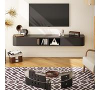 KamerOut Meuble TV flottant, 160 cm, montage mural, avec espace de rangement et coins arrondis, tableau multimédia suspendu avec portes, pour chambre à coucher et salon, noir