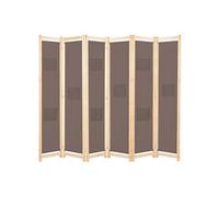 Paravent 6 panneaux pliable en tissu marron avec cadre en bois 240 x 170 x 4 cm