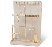 KAMIER Support de rangement de bijoux pour femme - Organiseur de boucles d'oreilles à 4 niveaux - Arbre de rangement pour colliers, bijoux et bracelets avec 10 crochets - Organiseur de bijoux