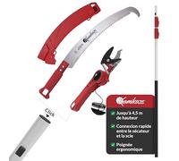 Kamikaze Kit d’Élagage en Hauteur 2 en 1 4,5 m - Coupe-Branche Télescopique avec Sécateur Télescopique + Scie Télescopique, Tête Rotative, Attache Rapide, Compatible avec Outils Wolf (3 x 1,5 m)