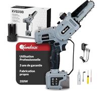 KAMIKAZE KVS5100 Tronçonneuse électrique avec batterie lithium coupe maximale Ø80 mm épée 5" et chaîne 32 maillons Comprend 2 batteries lithium, chargeur et kit d'outils 3 ans