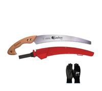 KAMIKAZE Scie d'élagage courbe W-330H avec manche en bois et lame incurvée de 330 mm. Scie à bois avec lame en acier SK-4 riche en carbone de haute durabilité. Étui à clip inclus.