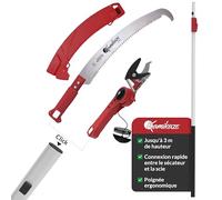 KAMIKAZE SÉCATEUR TÉLESCOPIQUE 3 EN 1 POUR TAILLE EN HAUTEUR - Sécateur et Scie avec Fixation Rapide, Perche Télescopique 3 m, Coupe-branches Léger, Sécateur à Poulie Réductrice de Force, Acier SK5