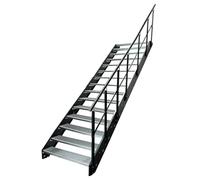 Kaminbau Mierzwa Escalier en acier de qualité supérieure avec balustrade droite/joues et garde-corps anthracite RAL 7016/15 marches galvanisées (largeur 600 mm) (hauteur 285 cm) résistant aux