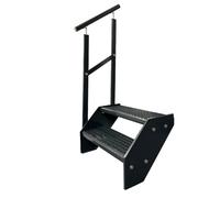 Kaminbau Mierzwa Escalier en acier de qualité supérieure avec balustrade gauche - Entièrement anthracite RAL 7016/2 marches (largeur 600 mm) (hauteur 38 cm) - Résistant aux intempéries