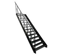 Kaminbau Mierzwa Escalier en acier de qualité supérieure avec balustrade gauche entièrement anthracite RAL 7016/15 marches (largeur 600 mm) (hauteur 285 cm), résistant aux intempéries, pour le jardin