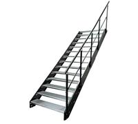 Kaminbau Mierzwa Escalier en acier de qualité supérieure avec balustrade gauche/joues et balustrade anthracite RAL 7016/14 marches galvanisées (largeur 800 mm) (hauteur 266 cm) résistant aux