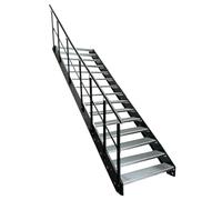 Kaminbau Mierzwa Escalier en acier de qualité supérieure avec balustrade gauche/joues et balustrade anthracite RAL 7016/15 marches galvanisées (largeur 800 mm) (hauteur 285 cm) résistant aux