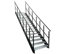 Kaminbau Mierzwa Escalier en acier de qualité supérieure avec balustrade/joues et balustrade anthracite RAL 7016/16 marches galvanisées (largeur 800 mm) (hauteur 304 cm), résistant aux intempéries
