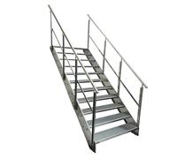 Kaminbau Mierzwa Escalier en acier de qualité supérieure avec garde-corps des deux côtés entièrement galvanisé / 11 marches (largeur 800 mm) (hauteur 209 cm), résistant aux intempéries, pour le jardin