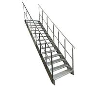 Kaminbau Mierzwa Escalier en acier de qualité supérieure avec garde-corps des deux côtés entièrement galvanisé / 15 marches (largeur 1200 mm) (hauteur 285 cm), résistant aux intempéries, pour le