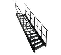 Kaminbau Mierzwa Escalier en acier de qualité supérieure avec garde-corps double face entièrement anthracite RAL 7016/15 marches (largeur 1200 mm) (hauteur 285 cm) résistant aux intempéries, marche en