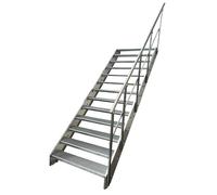 Kaminbau Mierzwa Escalier en acier de qualité supérieure avec garde-corps droit entièrement galvanisé / 13 marches en caillebotis (largeur 1000 mm) (hauteur 247 cm), résistant aux intempéries, pour le