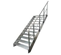 Kaminbau Mierzwa Escalier en acier de qualité supérieure avec garde-corps droit entièrement galvanisé / 12 marches (largeur 800 mm) (hauteur 228 cm), résistant aux intempéries, pour le jardin