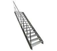 Kaminbau Mierzwa Escalier en acier de qualité supérieure avec garde-corps gauche entièrement galvanisé / 15 marches (largeur 600 mm), hauteur 285 cm, résistant aux intempéries, pour le jardin