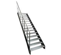 Kaminbau Mierzwa Escalier en acier de qualité supérieure avec garde-corps gauche galvanisé/joues anthracite RAL 7016/15 marches galvanisées (largeur 1000 mm) (hauteur 285 cm), résistant aux