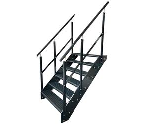 Kaminbau Mierzwa Escalier en acier de qualité supérieure avec rampe des deux côtés en entièrement anthracite RAL 7016/6 marches (largeur 1400 mm) (hauteur 114 cm) résistant aux intempéries