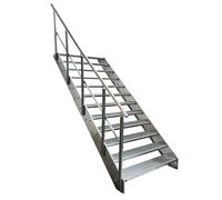 Kaminbau Mierzwa Premium Treppe en acier avec garde-corps à gauche complètement zingué / 12 marches (largeur 1000 mm) (hauteur 228 cm) Résistant aux intempéries, plate-forme en treillis, escalier de