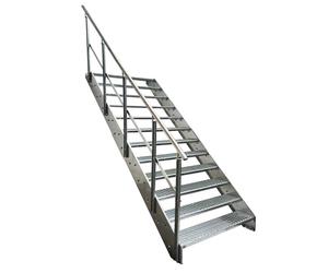 Kaminbau Mierzwa Premium Treppe en acier avec garde-corps à gauche complètement zingué / 12 marches (largeur 1000 mm) (hauteur 228 cm) Résistant aux intempéries, plate-forme en treillis, escalier de