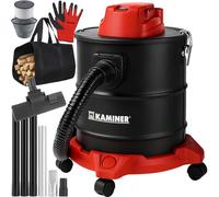 KAMINER Aspirateur de cendres 20 L, 1600 W résistant à la chaleur - Réservoir métallique, filtre HEPA + textile, fonctions aspiration et soufflage, 3 buses, roulettes - Sans sac, pour four, barbecue