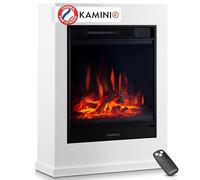 KAMINIO® Cheminée électrique à Poser avec Chauffage [Blanche, Kalle] | Cheminée décorative chauffante avec effet de flamme, LED feu à 5 niveaux de luminosité, manteau et télécommande