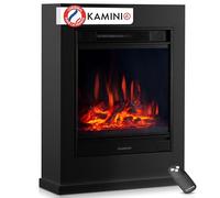 KAMINIO® Cheminée électrique à Poser avec Chauffage [Noire, Kalle] | Cheminée décorative chauffante avec effet de flamme, LED feu à 5 niveaux de luminosité, manteau et télécommande