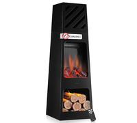 KAMINIO Cheminée électrique de Jardin Kai - Brasero électrique d'extérieur avec Chauffage, Effet de Flamme 3D, lumière d' Ambiance LED, casier à Bois, télécommande (X-Large)
