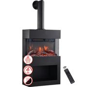 KAMINIO Cheminée électrique HENRI avec tuyau de poêle - Poêle électrique avec chauffage, effet de flammes 3D, compartiment à bois, télécommande - noir
