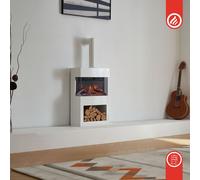 KAMINIO Cheminée électrique HENRI avec tuyau de poêle - Poêle électrique avec chauffage, effet de flammes 3D, compartiment à bois, télécommande - Blanc