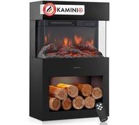 KAMINIO Cheminée électrique HENRI - Poêle électrique avec chauffage, effet de flamme 3D, compartiment à bois, télécommande - Noir Noir G