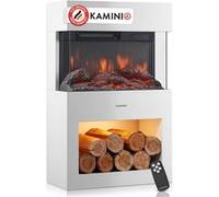 KAMINIO Cheminée électrique HENRI - Poêle électrique avec chauffage, effet de flamme 3D, compartiment à bois, télécommande - Blanc Blanc G