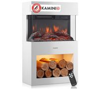 KAMINIO Cheminée électrique Henri – Chauffage, flamme 3D, LED, thermostat, télécommande – Blanc