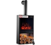 KAMINIO Cheminée électrique Hugo avec Tuyau de poêle - Poêle électrique avec Chauffage, Effet de Flamme 3D, lumière d'ambiance LED, Casier à Bois, télécommande (Noir)