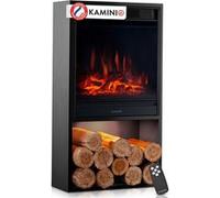 KAMINIO Cheminée électrique Hugo - Poêle électrique avec Chauffage, Effet de Flamme 3D, lumière d'ambiance LED, Casier à Bois, télécommande (Noir)