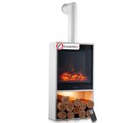 KAMINIO Cheminée électrique Hugo - Poêle électrique avec Chauffage, Effet de Flamme 3D, lumière d'ambiance LED, Casier à Bois, télécommande (Blanc avec Tube)