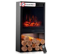 KAMINIO Cheminée électrique Hugo - Poêle électrique avec Chauffage, Effet de Flamme 3D, lumière d'ambiance LED, Casier à Bois, télécommande (Noir)