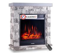 KAMINIO Cheminée électrique Juan - Cheminée sur Pied Aspect Pierre avec Fonction Chauffage, Effet Flammes 3D, télécommande (Gris)