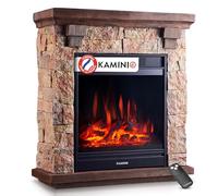 KAMINIO Cheminée électrique Juan - Cheminée sur Pied Aspect Pierre avec Fonction Chauffage, Effet Flammes 3D, télécommande (Beige)